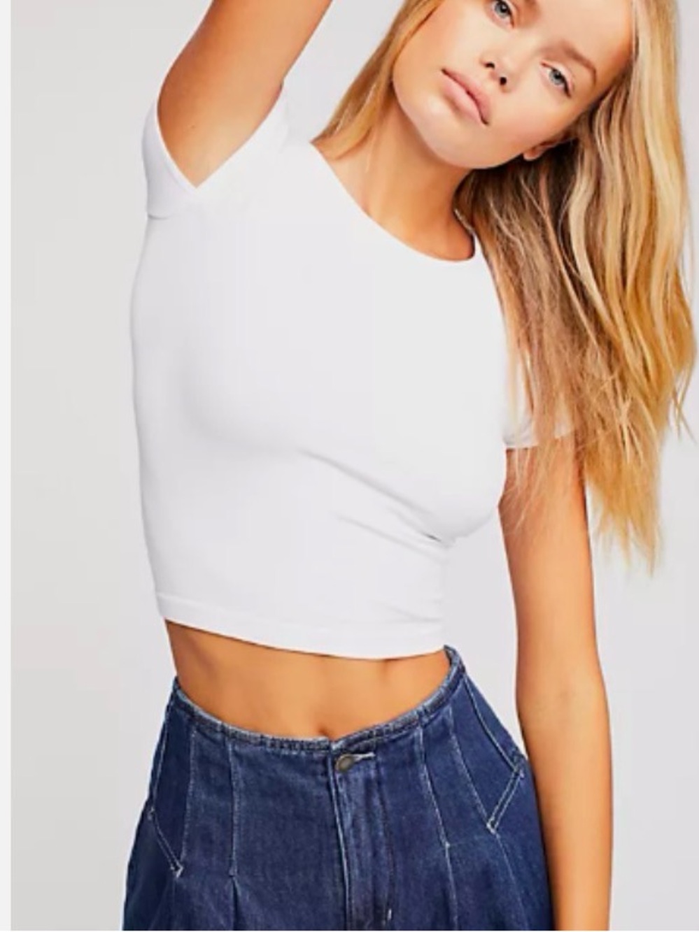 Intimately Free People Seamless Stretch White Short Sleeve Crop Tee